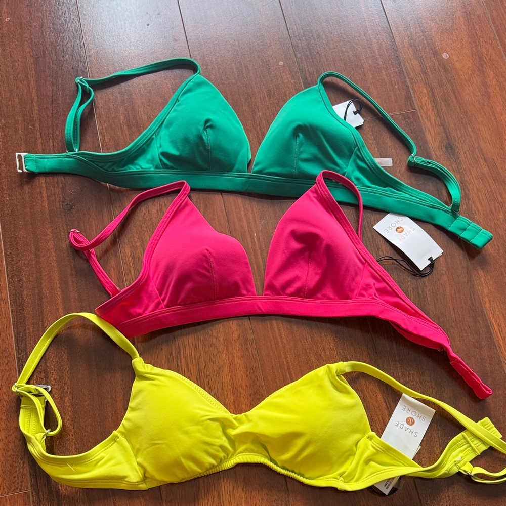 Shade & Shore Vibrant Bikini Tops - Teal, Magenta, Neon Yellow all 3 NWT